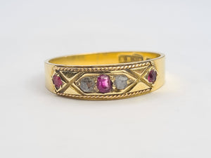 A8068: Antique: (1919) 15ct Gold Rubies Diamonds Band- 105 Years old. Incredible condition, Hallmarked in 1919