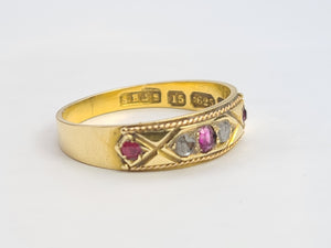 A8068: Antique: (1919) 15ct Gold Rubies Diamonds Band- 105 Years old. Incredible condition, Hallmarked in 1919