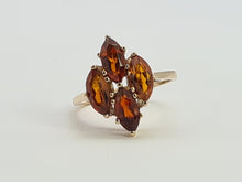 Load image into Gallery viewer, 8070: Vintage: (1970): Majestic 9ct Gold Marquise Cut Orange Citrines Cocktail Ring- mature, rich hues
