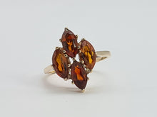 Load image into Gallery viewer, 8070: Vintage: (1970): Majestic 9ct Gold Marquise Cut Orange Citrines Cocktail Ring- mature, rich hues
