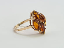 Load image into Gallery viewer, 8070: Vintage: (1970): Majestic 9ct Gold Marquise Cut Orange Citrines Cocktail Ring- mature, rich hues
