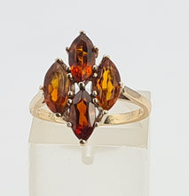 Load image into Gallery viewer, 8070: Vintage: (1970): Majestic 9ct Gold Marquise Cut Orange Citrines Cocktail Ring- mature, rich hues
