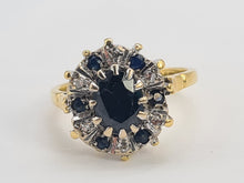 Load image into Gallery viewer, 8029: Vintage 18ct Gold 7 Blue Sapphires 6 Diamonds Geometric Cluster Ring- sparkling statement
