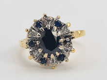 Load image into Gallery viewer, 8029: Vintage 18ct Gold 7 Blue Sapphires 6 Diamonds Geometric Cluster Ring- sparkling statement
