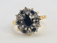 Load image into Gallery viewer, 8029: Vintage 18ct Gold 7 Blue Sapphires 6 Diamonds Geometric Cluster Ring- sparkling statement
