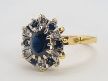 Load image into Gallery viewer, 8029: Vintage 18ct Gold 7 Blue Sapphires 6 Diamonds Geometric Cluster Ring- sparkling statement
