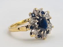 Load image into Gallery viewer, 8029: Vintage 18ct Gold 7 Blue Sapphires 6 Diamonds Geometric Cluster Ring- sparkling statement
