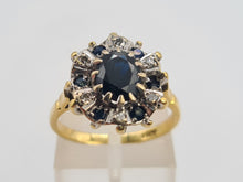 Load image into Gallery viewer, 8029: Vintage 18ct Gold 7 Blue Sapphires 6 Diamonds Geometric Cluster Ring- sparkling statement
