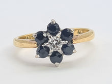 Load image into Gallery viewer, 8032: Vintage: Petite 18ct Gold French Blue Sapphires Diamond Flower Head Ring- lovely
