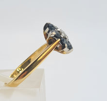 Load image into Gallery viewer, 8032: Vintage: Petite 18ct Gold French Blue Sapphires Diamond Flower Head Ring- lovely
