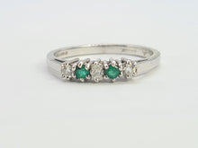 Load image into Gallery viewer, A8033: Vintage: (1982) 18ct White Gold Emeralds Diamonds Stacker/Dress Ring-crisp, clean, eye candy
