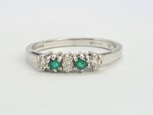 Load image into Gallery viewer, A8033: Vintage: (1982) 18ct White Gold Emeralds Diamonds Stacker/Dress Ring-crisp, clean, eye candy
