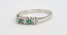 Load image into Gallery viewer, A8033: Vintage: (1982) 18ct White Gold Emeralds Diamonds Stacker/Dress Ring-crisp, clean, eye candy
