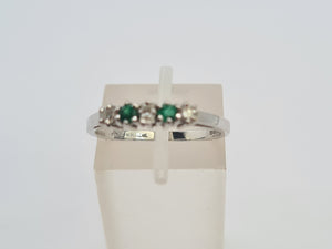 A8033: Vintage: (1982) 18ct White Gold Emeralds Diamonds Stacker/Dress Ring-crisp, clean, eye candy