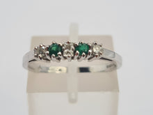 Load image into Gallery viewer, A8033: Vintage: (1982) 18ct White Gold Emeralds Diamonds Stacker/Dress Ring-crisp, clean, eye candy
