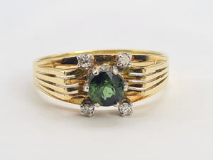 A8036: Vintage 14ct Gold Art Deco Style Emerald Diamonds Cocktail Ring- dramatic beauty