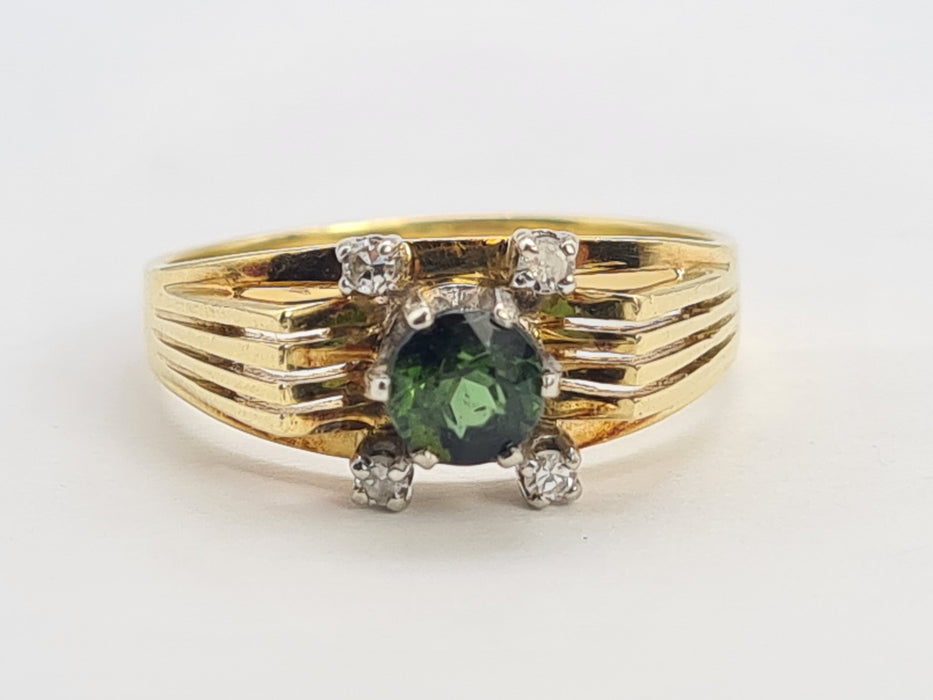 6222 Vintage 14ct Gold Art Deco Style Tourmaline Diamonds Cocktail Ring