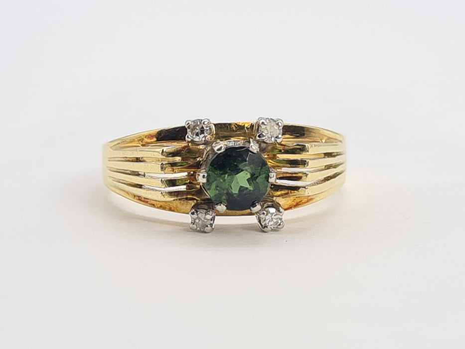 6222 Vintage 14ct Gold Art Deco Style Tourmaline Diamonds Cocktail Ring