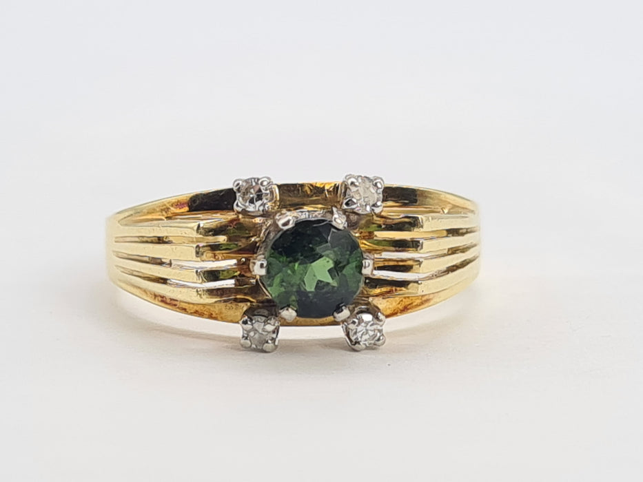 6222 Vintage 14ct Gold Art Deco Style Tourmaline Diamonds Cocktail Ring
