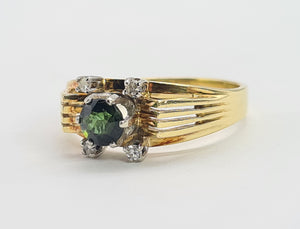 A8036: Vintage 14ct Gold Art Deco Style Emerald Diamonds Cocktail Ring- dramatic beauty