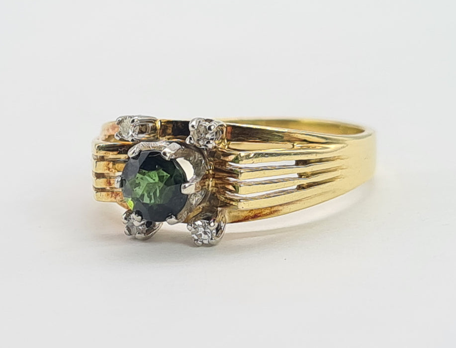 6222 Vintage 14ct Gold Art Deco Style Tourmaline Diamonds Cocktail Ring