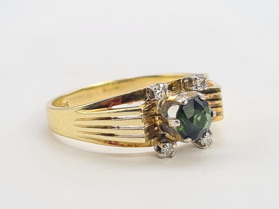 6222 Vintage 14ct Gold Art Deco Style Tourmaline Diamonds Cocktail Ring