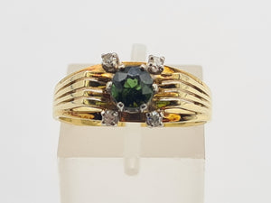 A8036: Vintage 14ct Gold Art Deco Style Emerald Diamonds Cocktail Ring- dramatic beauty