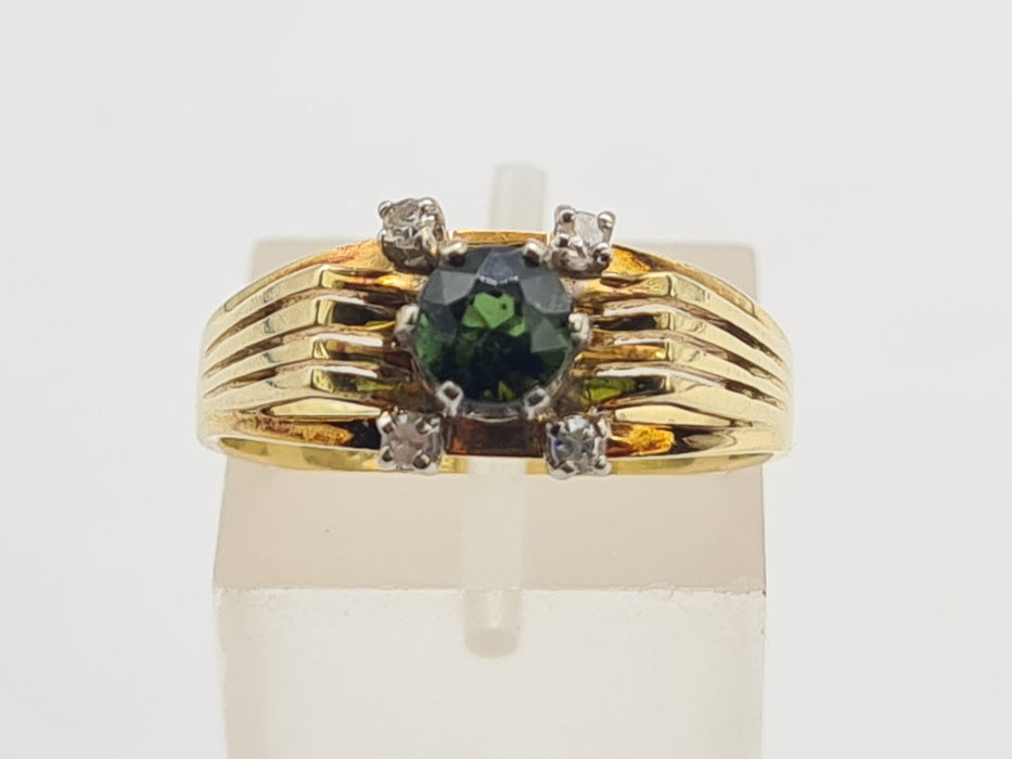 6222 Vintage 14ct Gold Art Deco Style Tourmaline Diamonds Cocktail Ring