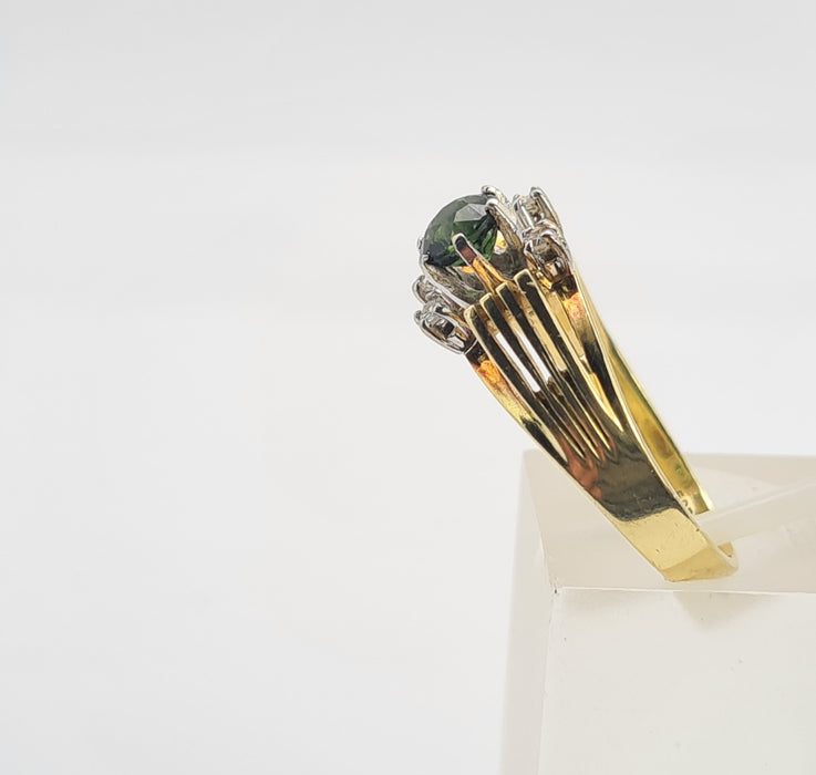 6222 Vintage 14ct Gold Art Deco Style Tourmaline Diamonds Cocktail Ring