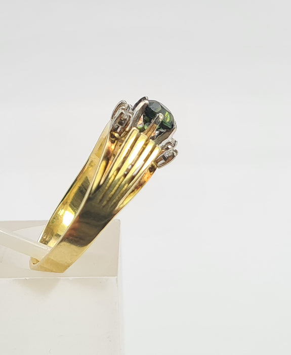 6222 Vintage 14ct Gold Art Deco Style Tourmaline Diamonds Cocktail Ring