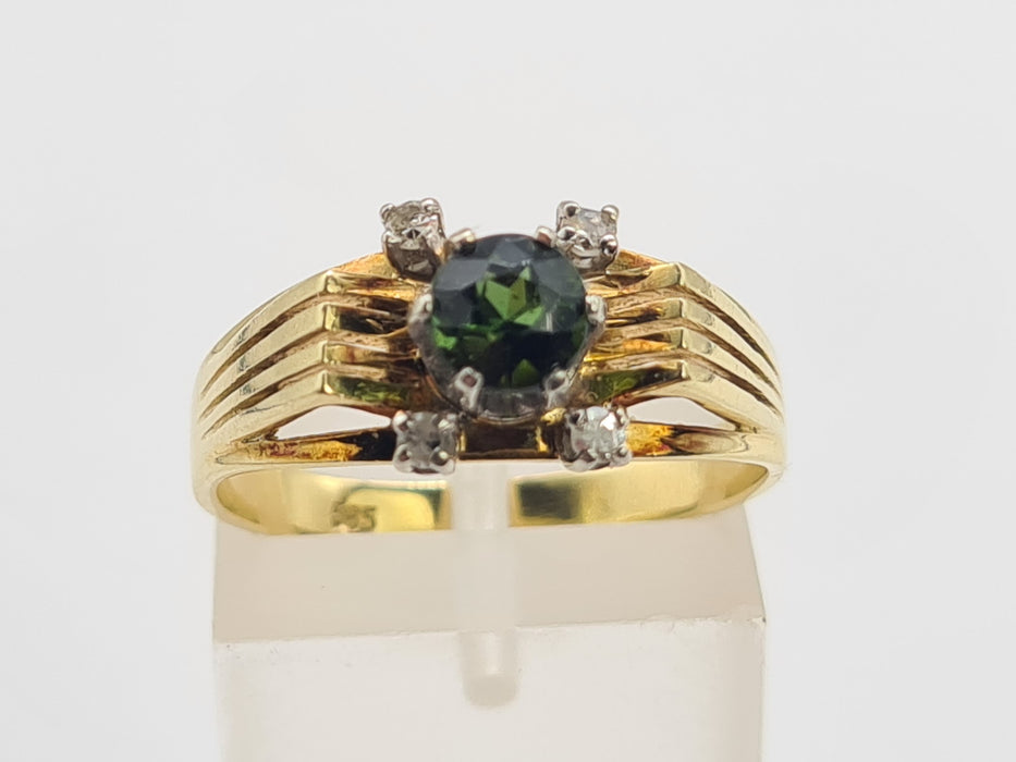 6222 Vintage 14ct Gold Art Deco Style Tourmaline Diamonds Cocktail Ring