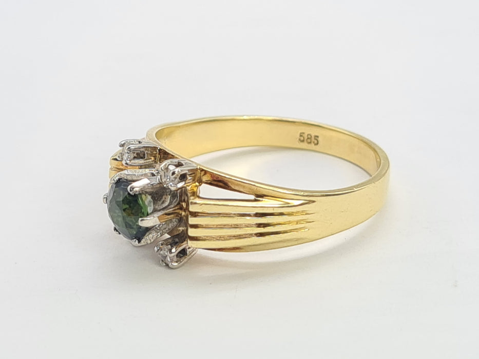 6222 Vintage 14ct Gold Art Deco Style Tourmaline Diamonds Cocktail Ring