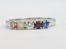 Load image into Gallery viewer, A8087: Vintage: Rare 18ct White Gold 5-Stones Rainbow Stacker/Dress Ring- Opal, Tanzanite. Diamond, Ruby, Morganite-
