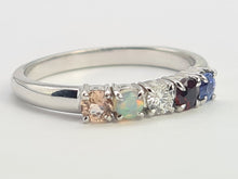 Load image into Gallery viewer, A8087: Vintage: Rare 18ct White Gold 5-Stones Rainbow Stacker/Dress Ring- Opal, Tanzanite. Diamond, Ruby, Morganite-
