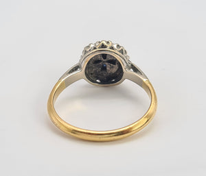 8089: Vintage: (1965)- 18ct Gold Blue Sapphires 8 Round Cut Diamonds Cluster Ring- petite, sparkling, geometric set