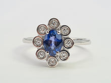 Load image into Gallery viewer, 8096: Vintage Exceptional: 18ct White Gold Ceylon Blue Sapphire Diamonds Cocktail Ring- the presence of beauty
