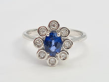 Load image into Gallery viewer, 8096: Vintage Exceptional: 18ct White Gold Ceylon Blue Sapphire Diamonds Cocktail Ring- the presence of beauty
