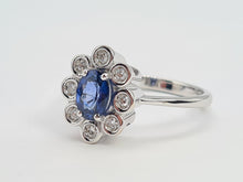 Load image into Gallery viewer, 8096: Vintage Exceptional: 18ct White Gold Ceylon Blue Sapphire Diamonds Cocktail Ring- the presence of beauty
