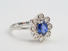 Load image into Gallery viewer, 8096: Vintage Exceptional: 18ct White Gold Ceylon Blue Sapphire Diamonds Cocktail Ring- the presence of beauty
