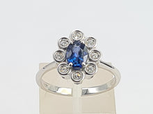 Load image into Gallery viewer, 8096: Vintage Exceptional: 18ct White Gold Ceylon Blue Sapphire Diamonds Cocktail Ring- the presence of beauty
