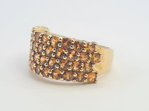 A8113: Vintage: Rare: 9ct Gold 40 Citrines Pave Set&nbsp; Cocktail Ring-Statement