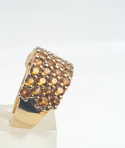 A8113: Vintage: Rare: 9ct Gold 40 Citrines Pave Set&nbsp; Cocktail Ring-Statement