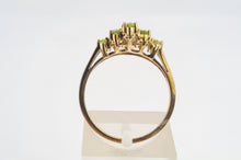 Load image into Gallery viewer, 8116: Vintage: 9ct Gold Peridots Diamonds Cocktail Cluster Ring - geometric beauty
