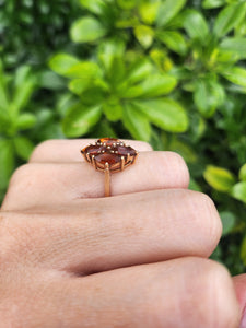 8070: Vintage: (1970): Majestic 9ct Gold Marquise Cut Orange Citrines Cocktail Ring- mature, rich hues