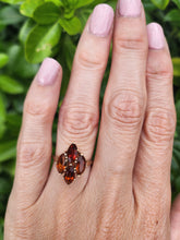 Load image into Gallery viewer, 8070: Vintage: (1970): Majestic 9ct Gold Marquise Cut Orange Citrines Cocktail Ring- mature, rich hues
