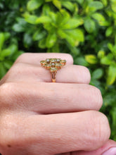 Load image into Gallery viewer, 8116: Vintage: 9ct Gold Peridots Diamonds Cocktail Cluster Ring - geometric beauty
