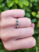 Load image into Gallery viewer, A8033: Vintage: (1982) 18ct White Gold Emeralds Diamonds Stacker/Dress Ring-crisp, clean, eye candy
