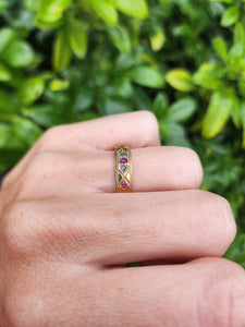 A8068: Antique: (1919) 15ct Gold Rubies Diamonds Band- 105 Years old. Incredible condition, Hallmarked in 1919