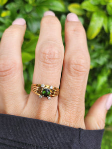 A8036: Vintage 14ct Gold Art Deco Style Emerald Diamonds Cocktail Ring- dramatic beauty