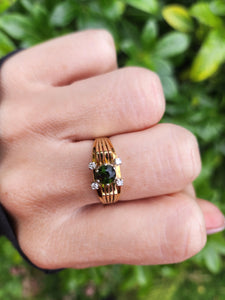 A8036: Vintage 14ct Gold Art Deco Style Emerald Diamonds Cocktail Ring- dramatic beauty